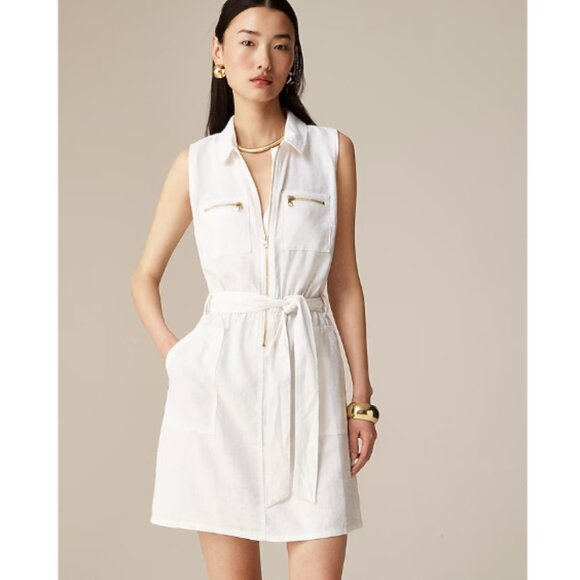 J. Crew Dresses & Skirts - J. Crew Zip Front Linen Blend Emerson Seaside Dress White Size 0 NWT